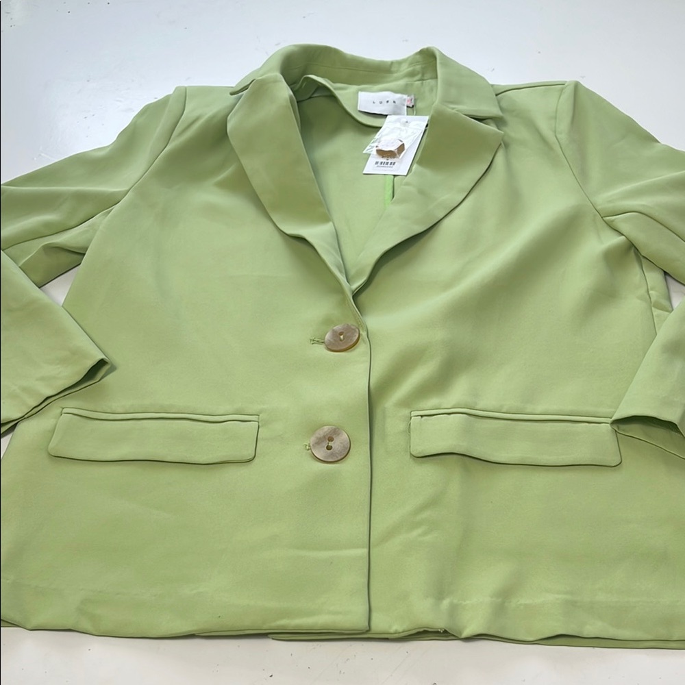 Lush Small 2 Button Long Sleeve V Neck Light Green Women's Blazer